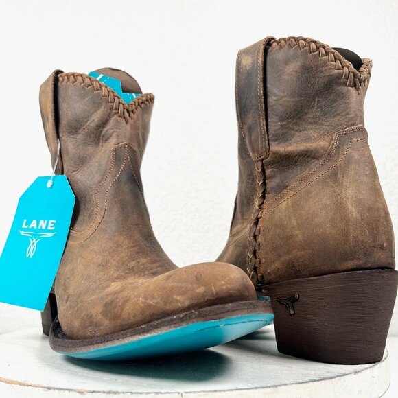 Lane Boots Shoes - Lane PLAIN JANE Brown Cowboy Boots Womens 9 Leather Short Western Cowgirl Bootie
